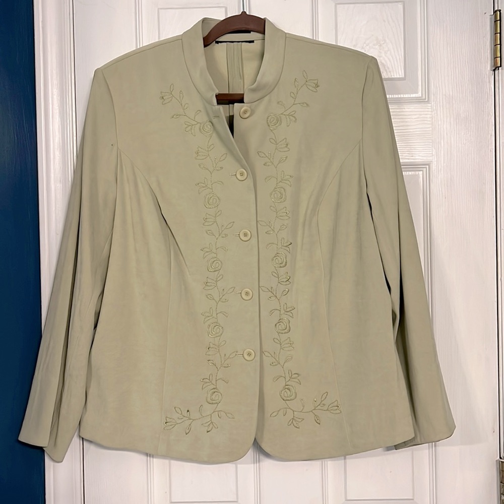 Olive Button Down Suede Blazer- Size XXL